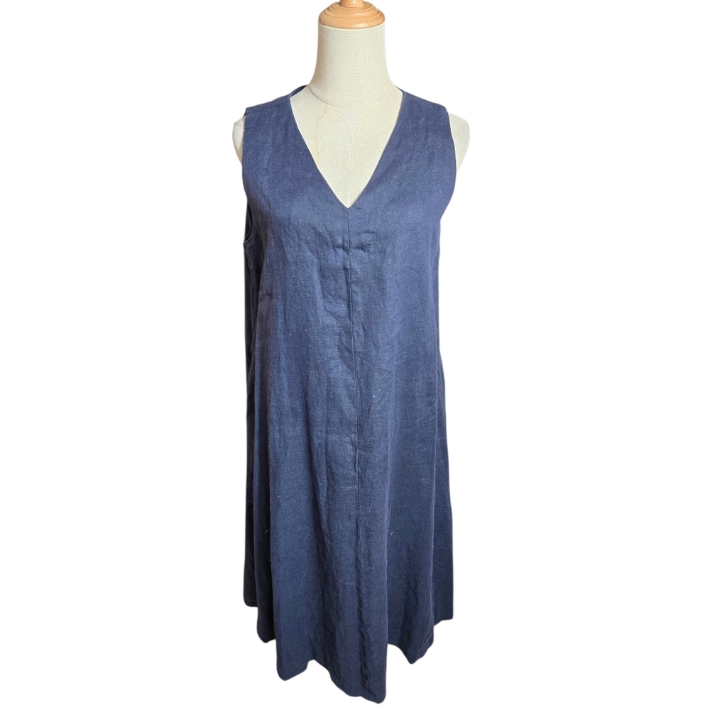 Philosophy Navy Blue Relaxed Fit Linen Midi Dress